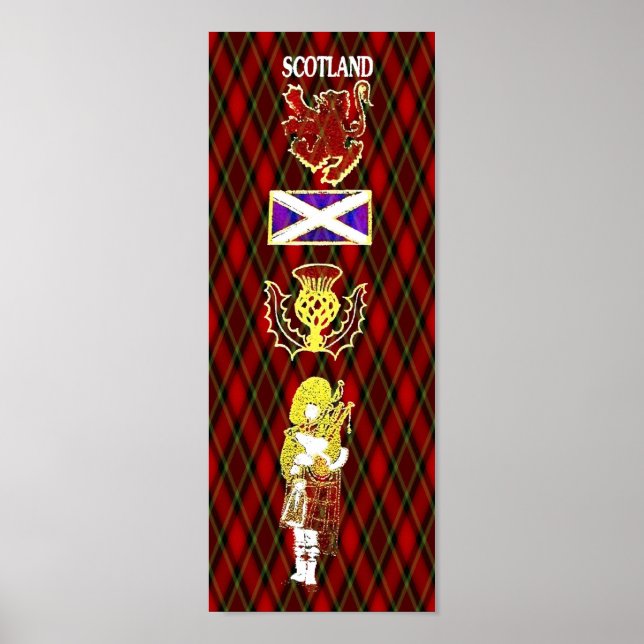 Scottish Lejon,Thistle,Flagga och Piper på Red Tar Poster (Framsidan)
