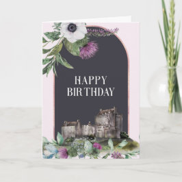 Scottish Lila blommor Castle Birthday Kort