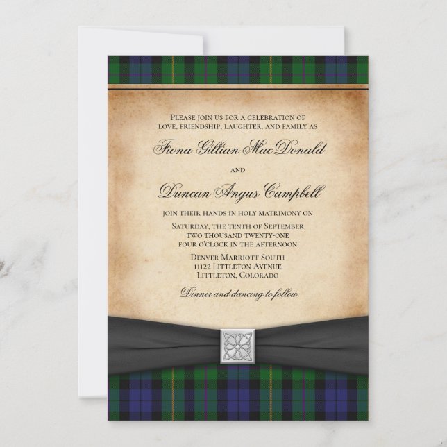 Scottish MacBride Tartan Wedbjudande Inbjudningar (Framsida)