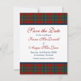 Scottish MacLean Tartan Bröllop spara datum Card Datumet