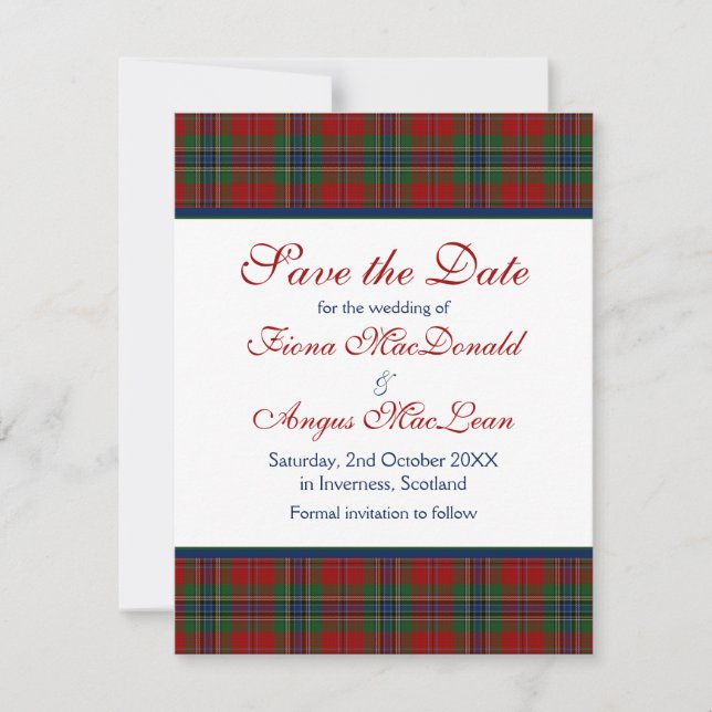 Scottish MacLean Tartan Bröllop spara datum Card Spara Datumet (Framsida)