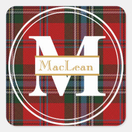 Scottish MacLean Tartan Guld Monogram Namn Sticker Fyrkantigt Klistermärke