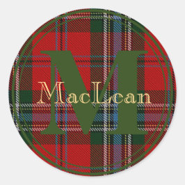 Scottish MacLean Tartan Monogram Guld Namn Sticker Runt Klistermärke