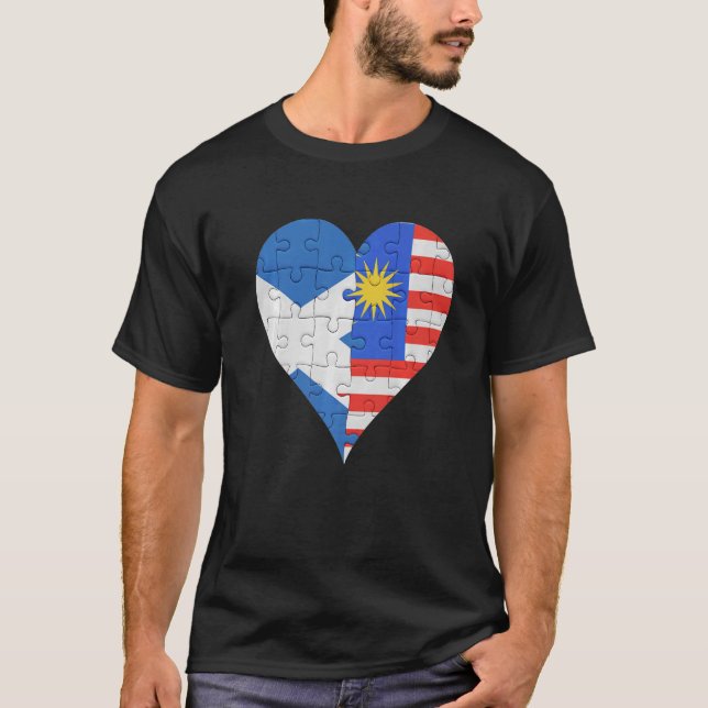 Scottish Malaysian Flagga Heart T Shirt (Framsida)