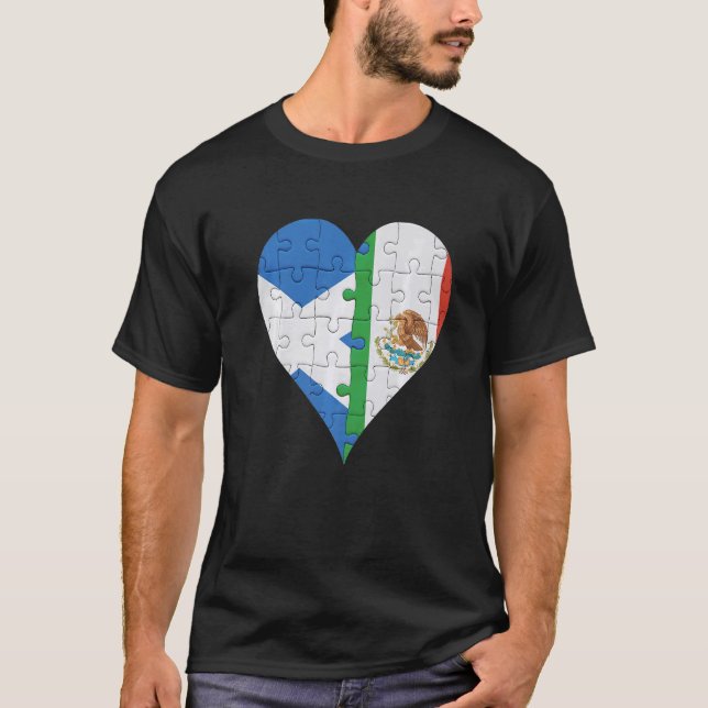 Scottish Mexican Flagga Heart T Shirt (Framsida)