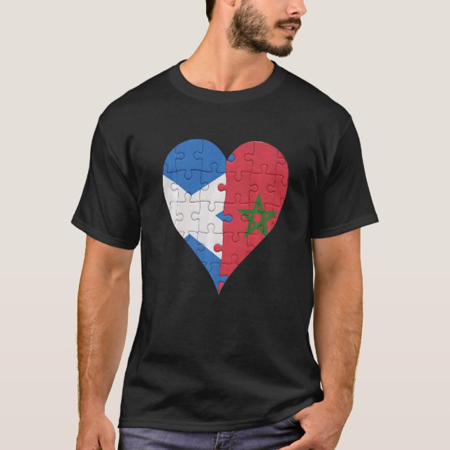 Scottish Moroccan Flagga Heart T Shirt (Framsida)