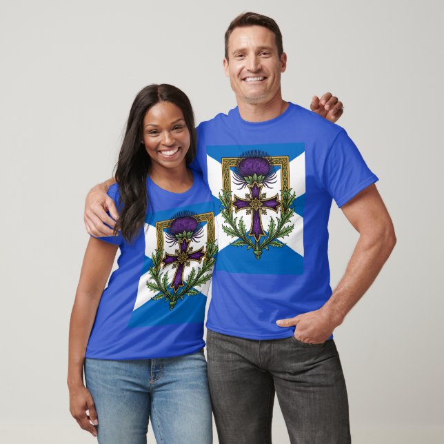 Scottish Motif Cross and Crowned Thistle Saltire T Shirt (Unisex)