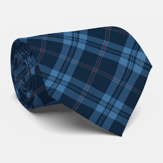 Scottish Navy Blue Tartan Mönster Necktie Slips (Rullad)