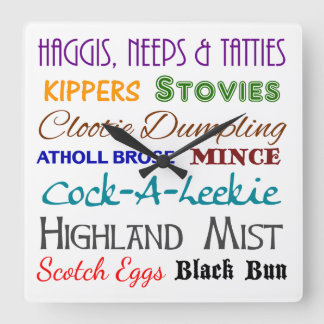 Scottish Nosh - Scotland Food Wall Clock Fyrkantig Klocka