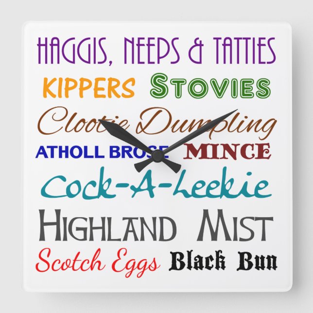 Scottish Nosh - Scotland Food Wall Clock Fyrkantig Klocka (Framsida)