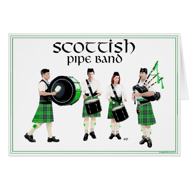 Scottish Pipe Band - Grönt Kilts Hälsningskort (Framsidan Horizontal)