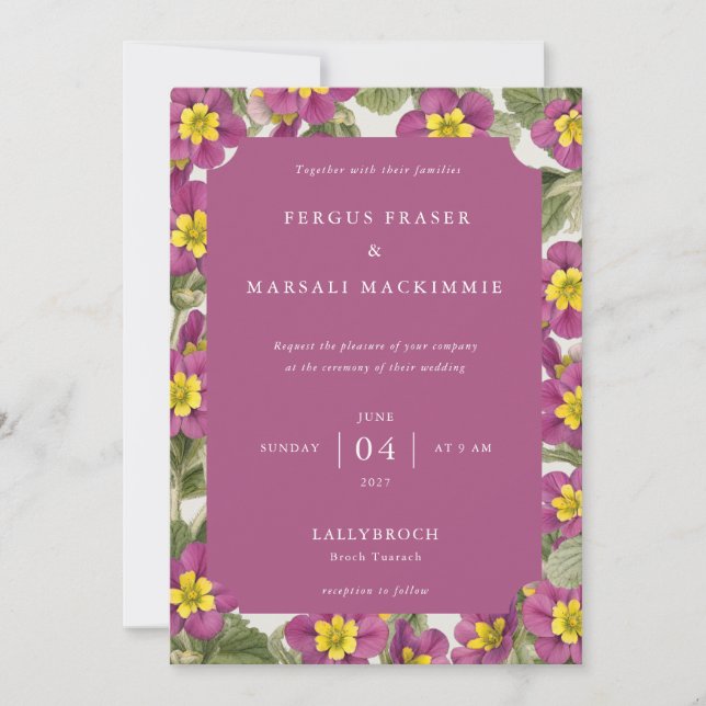 Scottish Primrose Botanical Pattern Invitation Inbjudningar (Framsida)