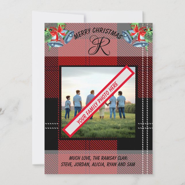Scottish Ramsay Klans Red Black Tartan Julafton Ca Julkort (Framsida)