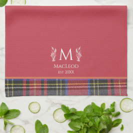 Scottish Red Tartan Anpassningsbar Monogram Tradit Kökshandduk