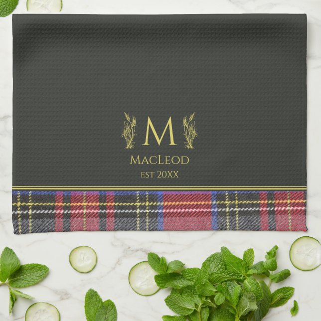 Scottish Red Tartan Personlig Custom Name Black Kökshandduk (Vikta)