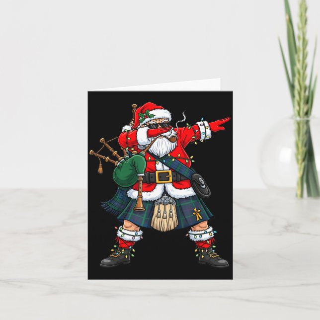 Scottish Santa Bagpes Dabbing Christmas Funny Holi Kort (Framsida)