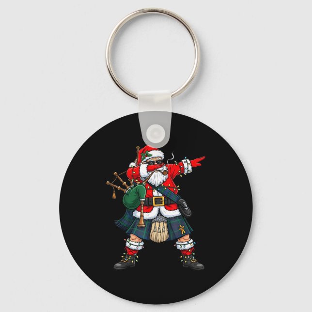 Scottish Santa Bagpes Dabbing Christmas Funny Holi Nyckelring (Framsida)