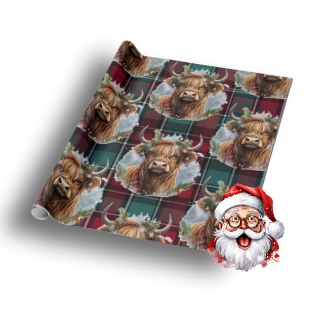 Scottish Tartan denim Blue Highlander Presentpapper (Christmas cheer )