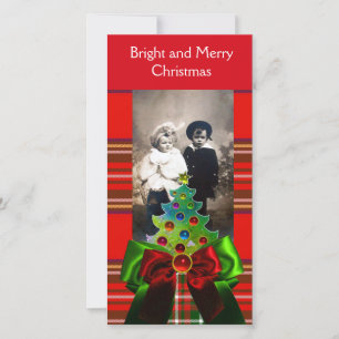 SCOTTISH TARTAN, JULGRAN OCH RED GRÖNT BOWS JULKORT