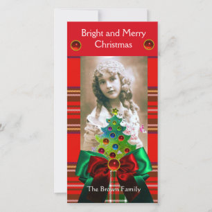 SCOTTISH TARTAN, JULGRAN OCH RED GRÖNT BOWS JULKORT