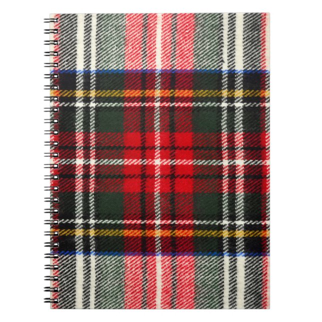 Scottish tartan mönster. Röd och vit ull pläterad Anteckningsbok (Framsidan)