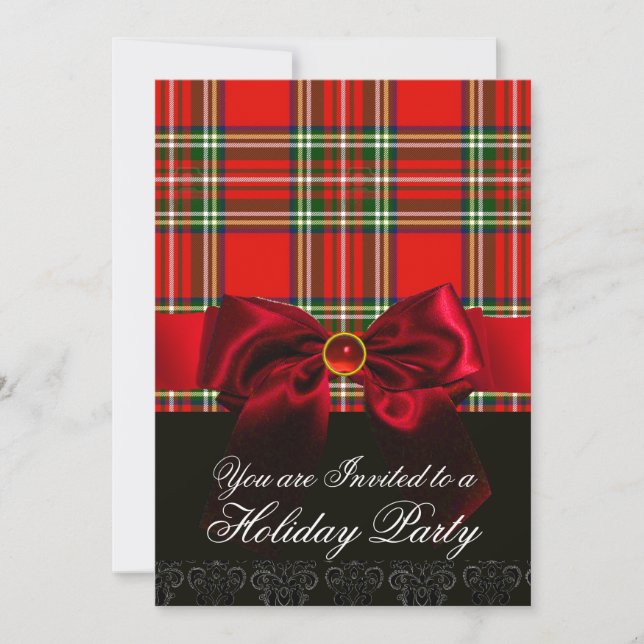 SCOTTISH TARTAN OCH RED GRÖNT BOWS CHRISTMAS PARTY INBJUDNINGAR (Framsida)