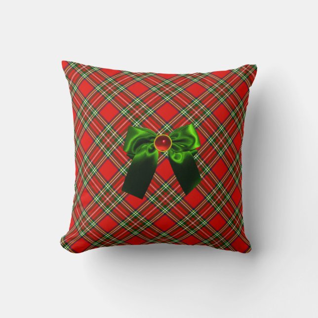 SCOTTISH TARTAN OCH RED GRÖNT BOWS CHRISTMAS PARTY KUDDE (Framsida)