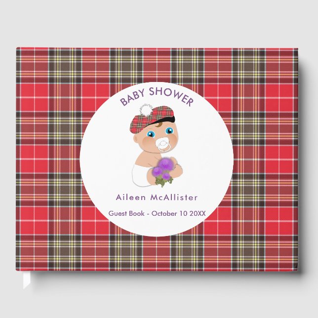Scottish Tartan |Personlig för Thistle Baby Shower Gästböcker (Framsida)