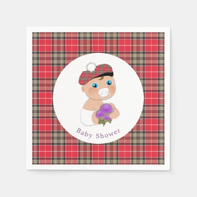 Scottish Tartan |Personlig för Thistle Baby Shower Pappersservett (Framsidan)