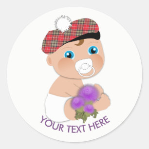 Scottish Tartan Personlig för Thistle Baby Shower Runt Klistermärke