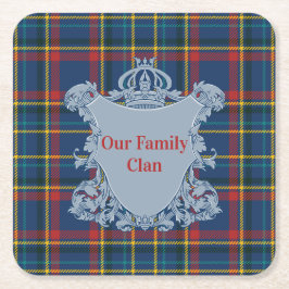 Scottish Tartan Plaid, Name and Crest Underlägg Papper Kvadrat