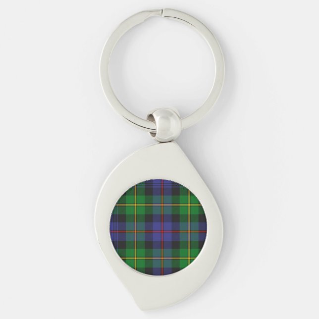 Scottish Tartan Play Swirl Silverfärgad Nyckelring (Framsidan)