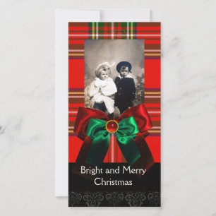 SCOTTISH TARTAN,RED GRÖNT BOWS JULAFTON FOTOMALL JULKORT