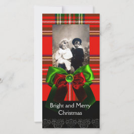 SCOTTISH TARTAN,RED GRÖNT BOWS JULAFTON FOTOMALL JULKORT