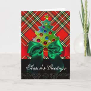 SCOTTISH TARTAN,RED GRÖNT BOWS OCH JULGRAN HELGKORT