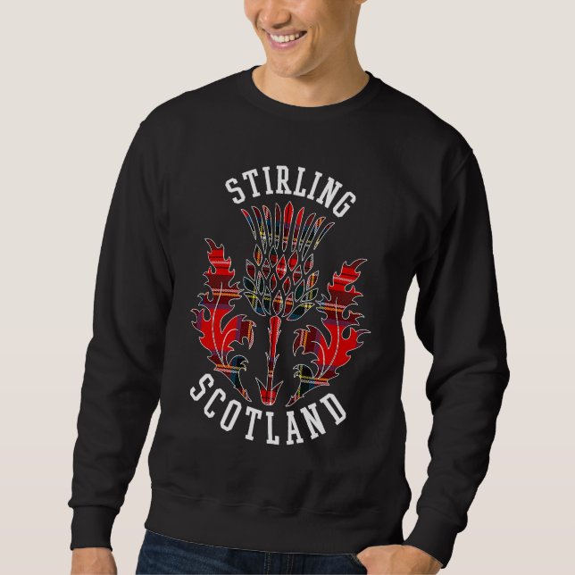 Scottish Tartan Thistle Emblem Stirling Scotland Lång Ärmad Tröja (Framsida)
