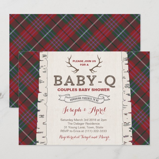 Scottish Tartan Wilderness Co-ed Baby Shower Inbjudningar (Fram/baksida)