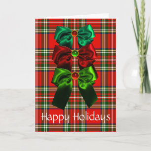 SCOTTISH TARTAN WITH RED GRÖNT CHRISTMAS BOWS HELGKORT