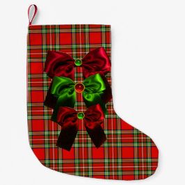 SCOTTISH TARTAN WITH RED GRÖNT CHRISTMAS BOWS LITEN JULSTRUMPA