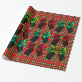 SCOTTISH TARTAN WITH RED GRÖNT CHRISTMAS BOWS PRESENTPAPPER