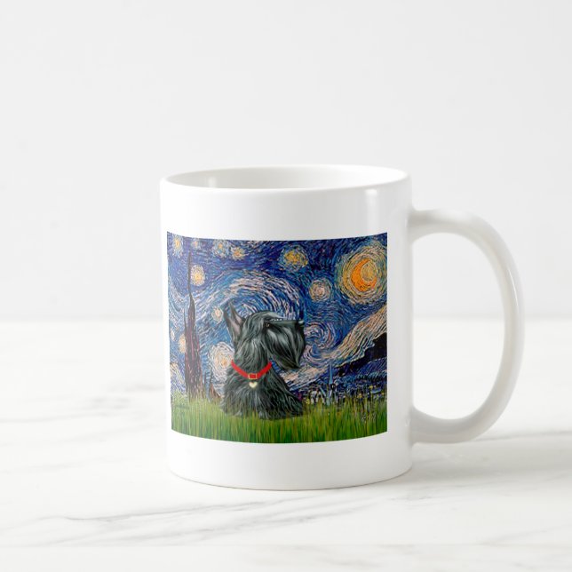 Scottish Terrier 12c - Starry Night Kaffemugg (Höger)