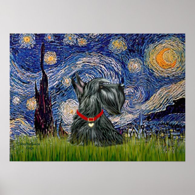 Scottish Terrier 12c - Starry Night Poster (Framsidan)
