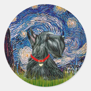 Scottish Terrier 12c - Starry Night Runt Klistermärke