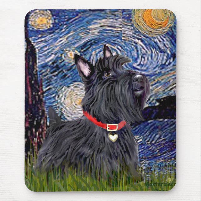 Scottish Terrier 6 - Starry Night (Lodrät) Musmatta (Framsidan)