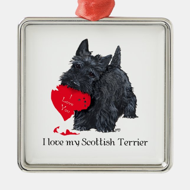 Scottish Terrier Alla hjärtans dag Julgransprydnad Metall (Framsidan)