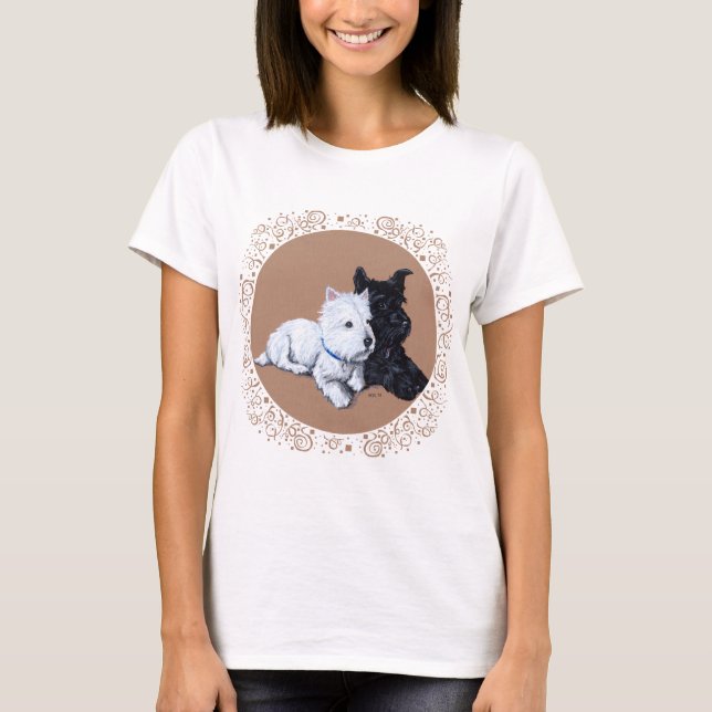 Scottish Terrier and Westie Design Tee Shirt (Framsida)