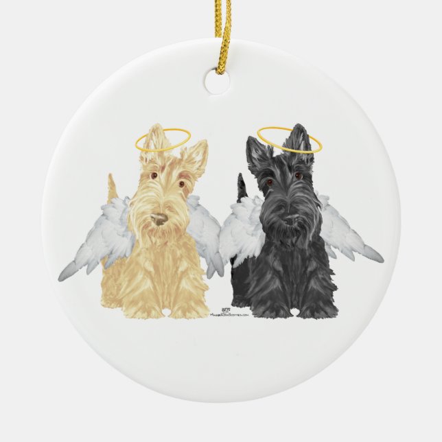 Scottish Terrier Änglar Julgransprydnad Keramik (Framsidan)