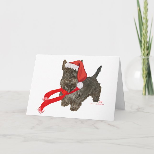 Scottish Terrier är jultomtens Helper Helgkort (Framsida)