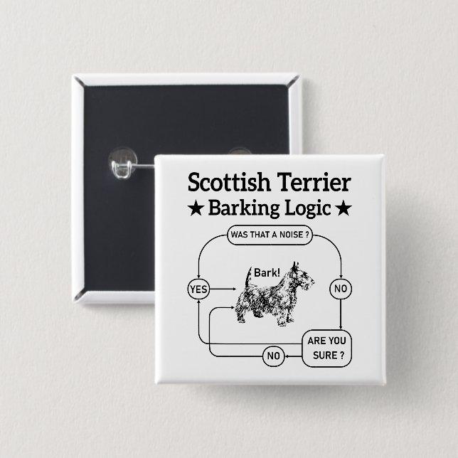 Scottish Terrier Barking Logic Rolig hund Sarcasti Knapp (Framsida & baksida)