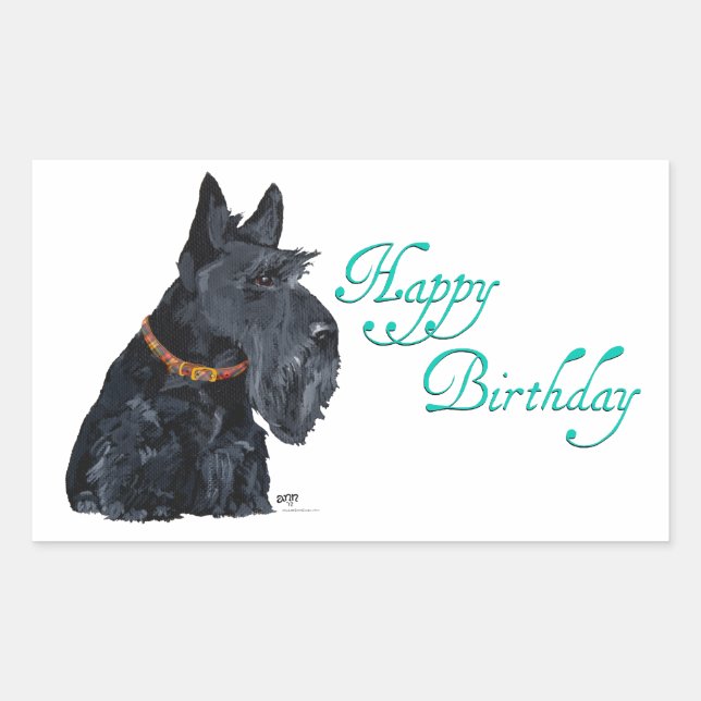 Scottish Terrier Birthday Card Rektangulärt Klistermärke (Framsida)